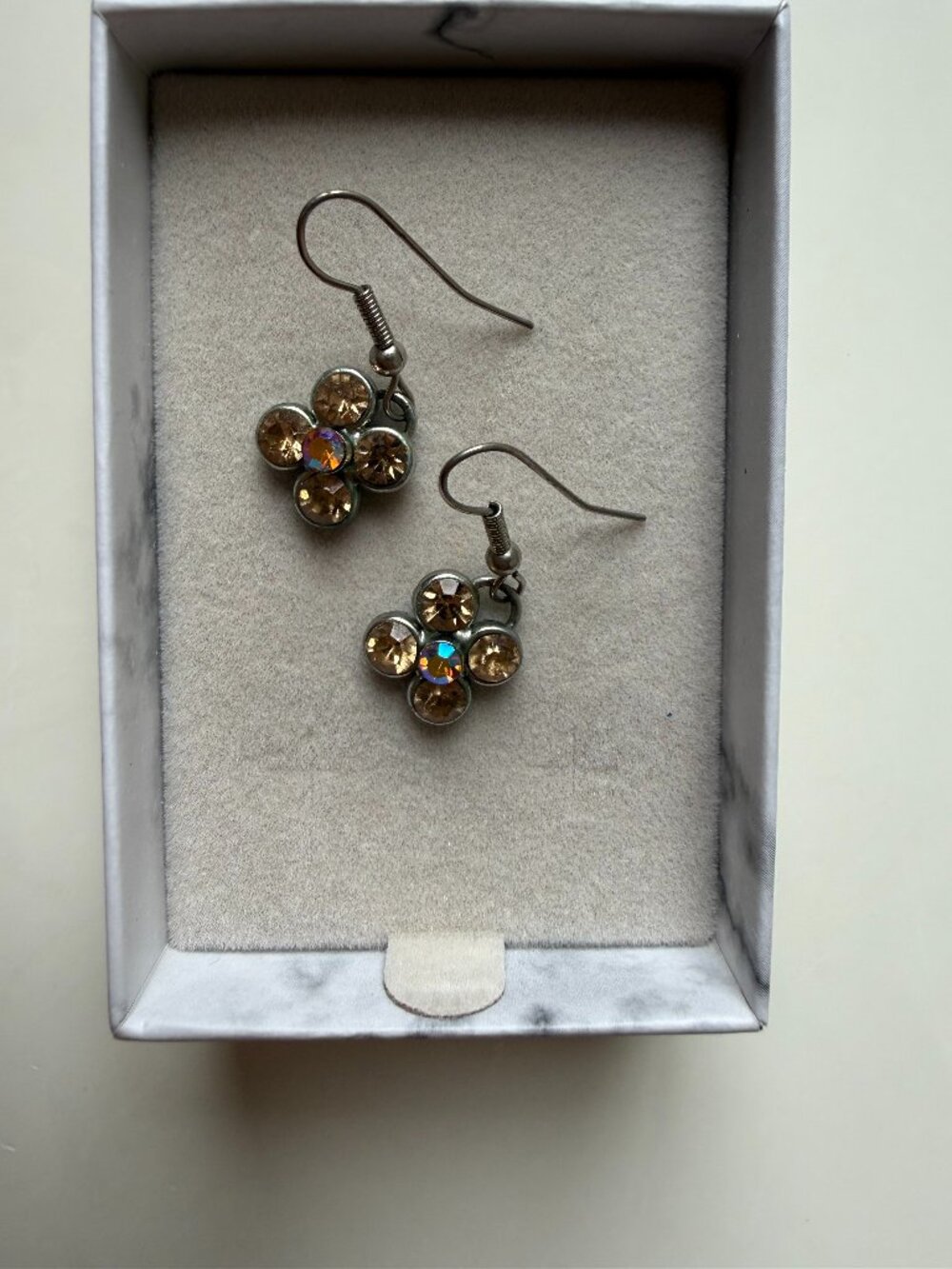 Vintage Amber Rhinestone Cluster Drop Earrings